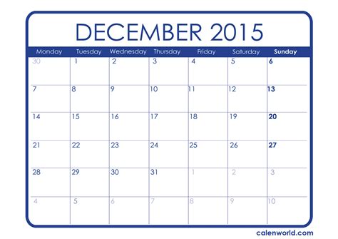 Month Of December 2015 Calendar