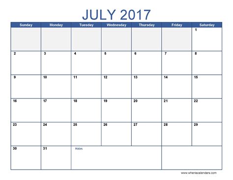 Month Of July Calendar