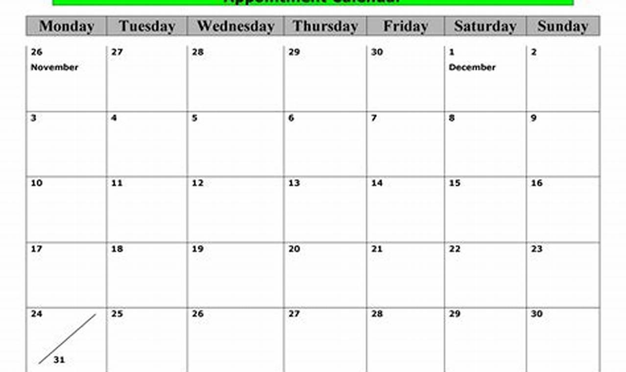 Monthly Appointment Calendar Template 2024