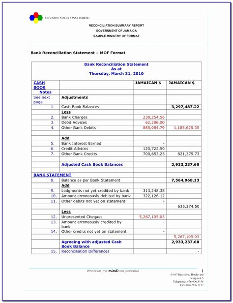 Monthly Bank Reconciliation Template
