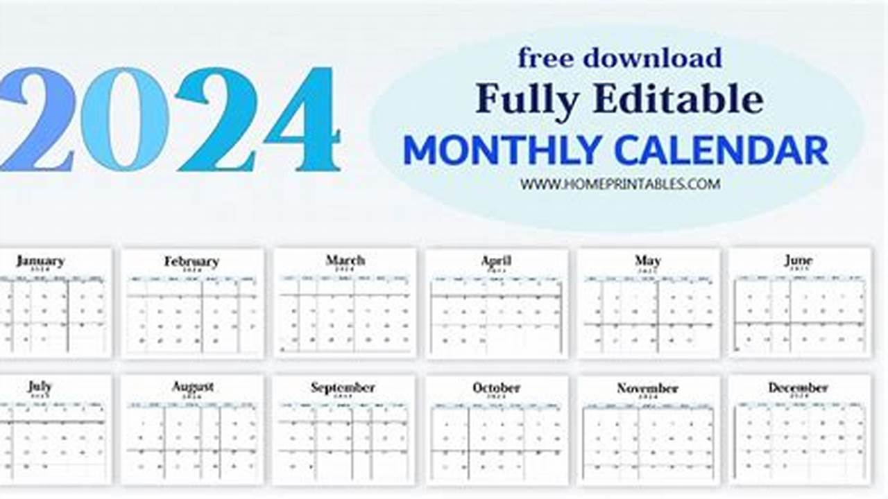 Monthly Calendar 2024 Printable Free Editable Excel