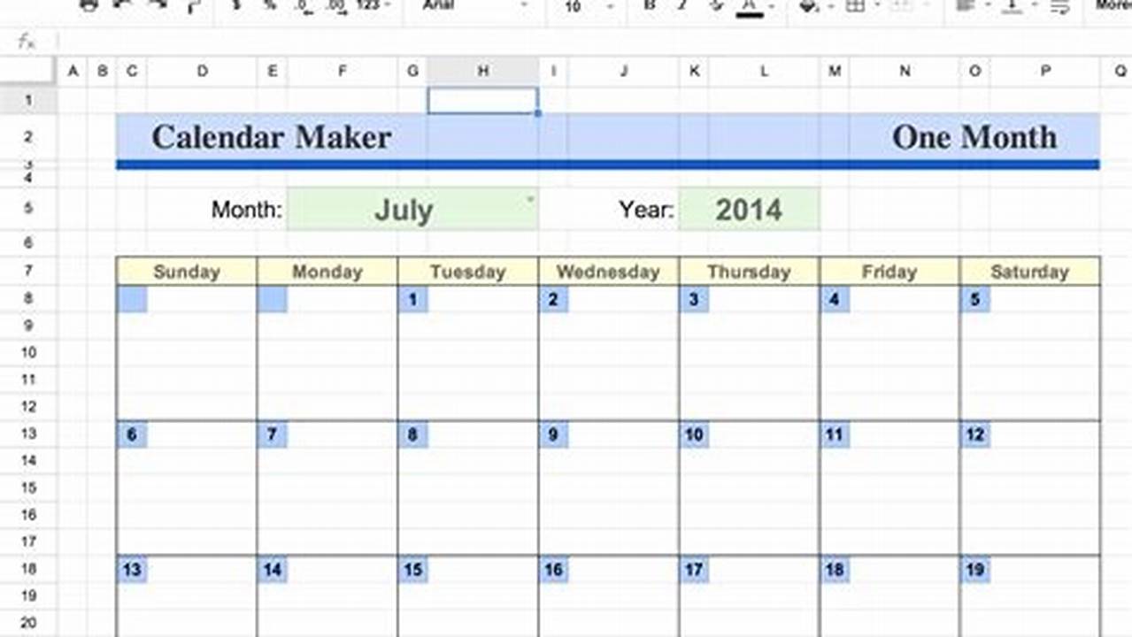 Monthly Calendar Google Docs Template 2025 Excel