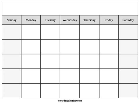 Monthly Free Printable Blank Calendar Template