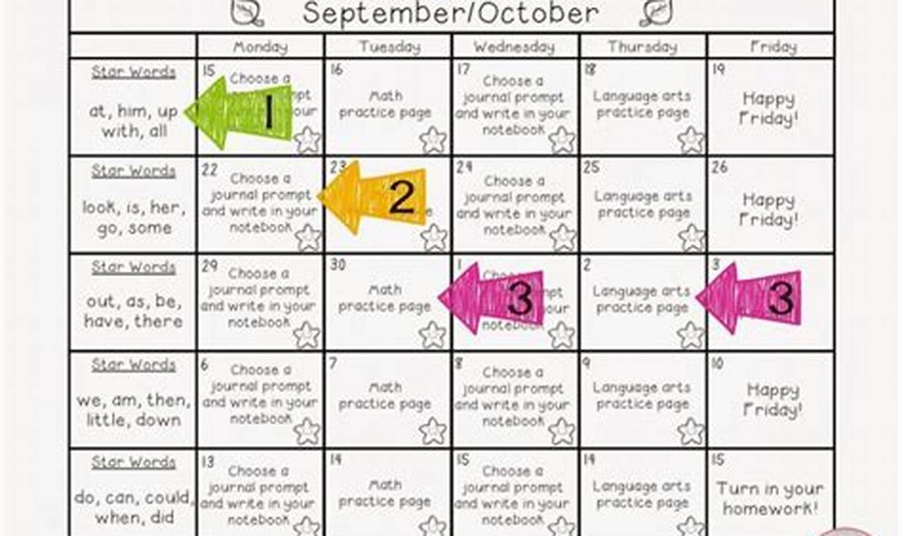 Monthly Homework Calendar For Preschool