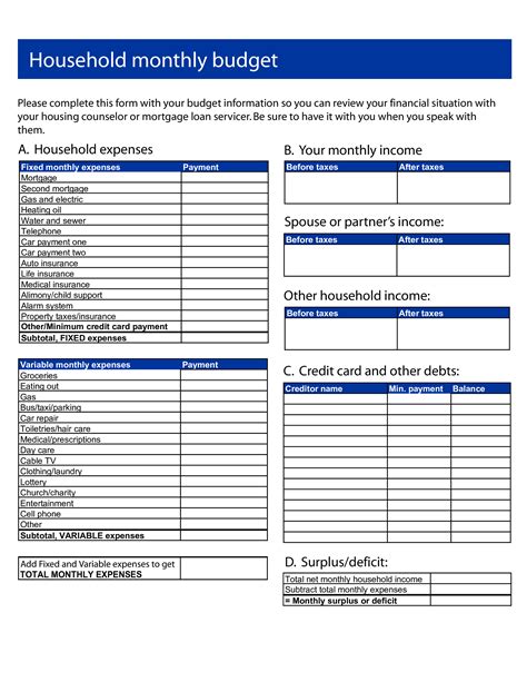 Monthly Living Expenses Template
