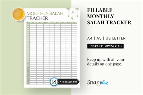 Monthly Salah Chart Printable
