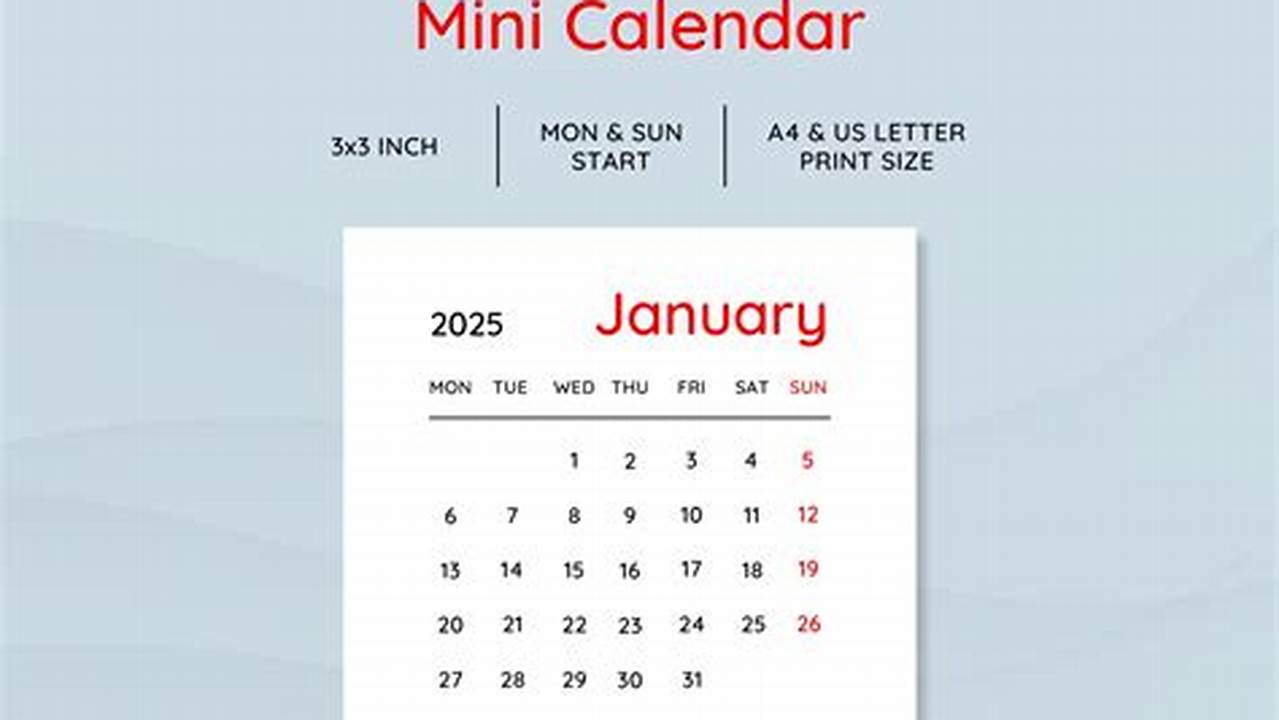 Monthly Small Calendar 2025