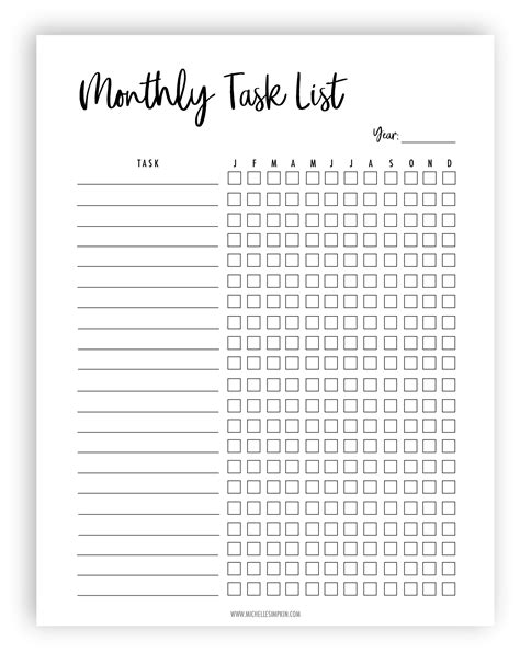 Monthly Task List Template