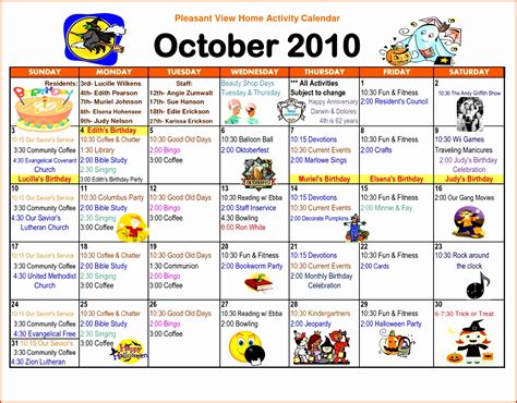 Monthly Activities Calendar