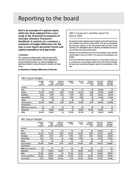 Monthly Board Report Template Google Docs, Word