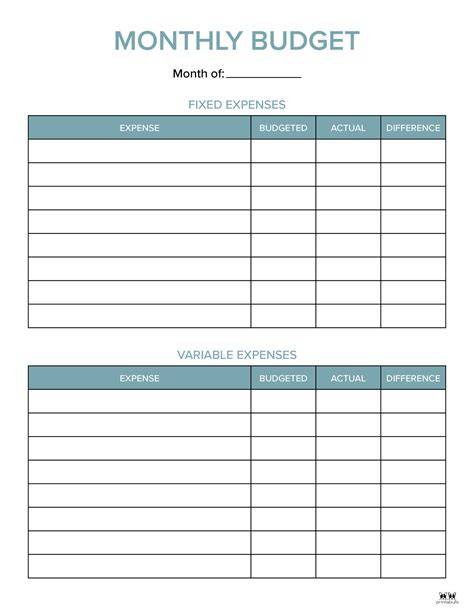 Monthly Budget Sheets Template