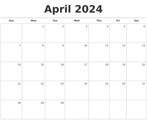 Monthly Calendar April