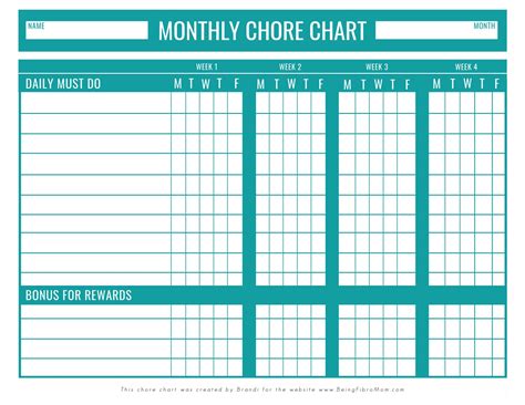 Monthly Chore Chart Template