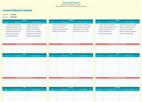 Monthly Editorial Calendar Template