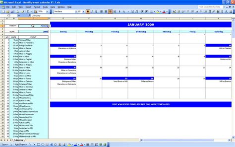 Event Calendar Template Excel
