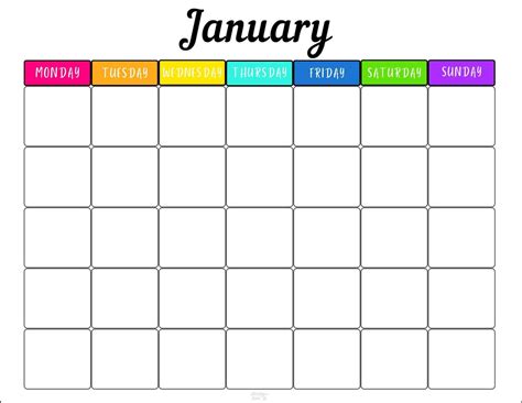 Monthly Free Printable Blank Calendar Template