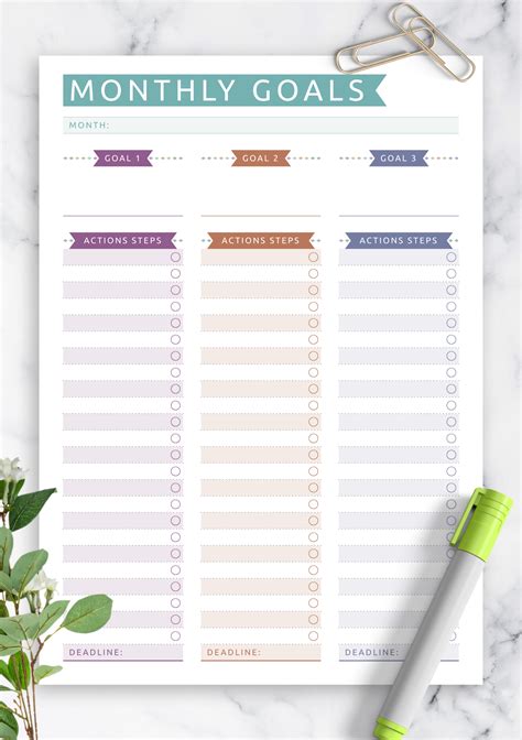 Monthly Goal Calendar