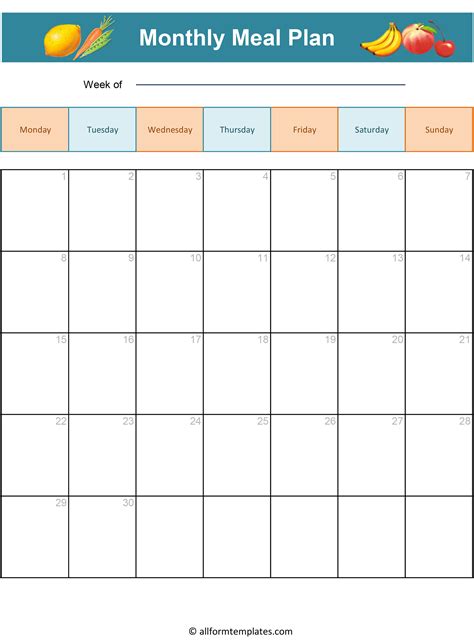 Monthly Meal Planner Template Word
