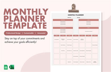 Monthly Plan Template Excel