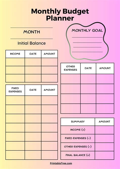 Monthly Planner Worksheet