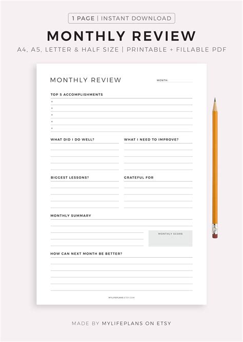 Monthly Reflection Template