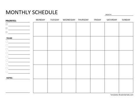 Monthly Schedule Template Free