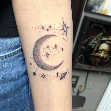 Moon Tattoo With Stars