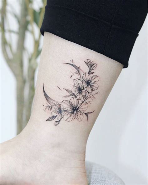 Moon With Flowers Tattoo