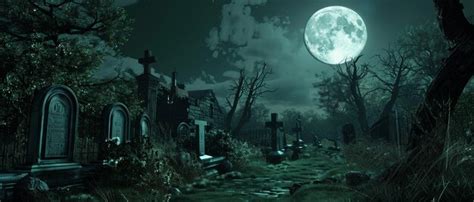 Moonlit cemetery scene