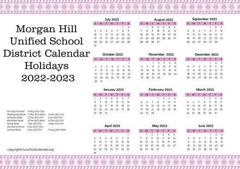Hill Unified School District Calendar Printable Calendar 20202021