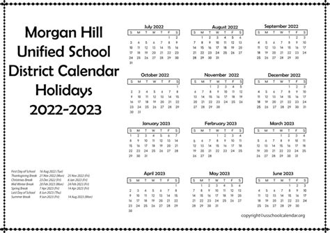 Hill Unified School District Calendar Printable Calendar 20202021