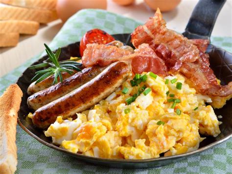 MorningStar Bacon served with scrambled eggs and toast