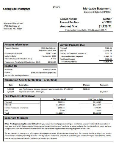 Mortgage Statement Template