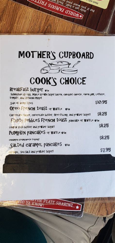 Mother's Cupboard Menu