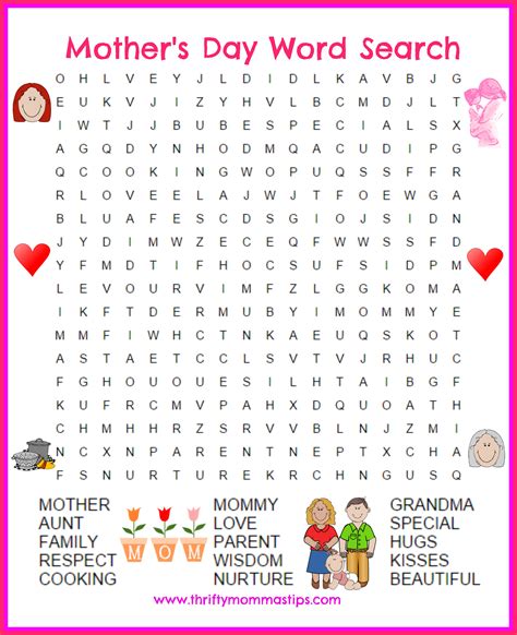 Mother's Day Word Search Puzzles Printable