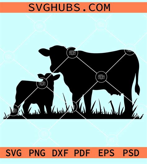 Download Mother Cow and Calf Cuddling SVG File - SVG Design Commercial Use Free PSD Mockups