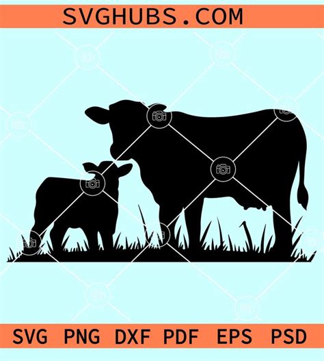 Download Mother Cow and Calf Cuddling SVG File - SVG Design Silhouette Free PSD Mockups