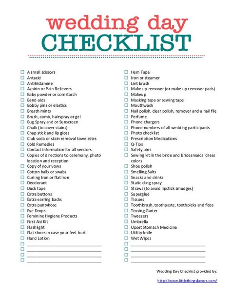 Mother Of The Bride Checklist Printable