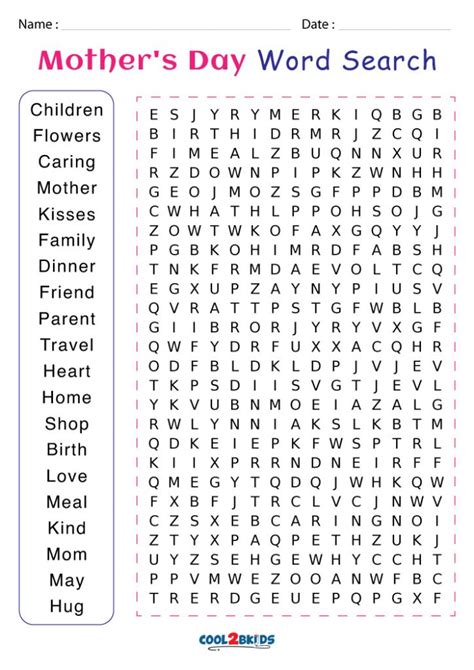 Mothers Day Printable Word Search