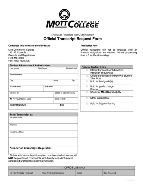 Mott Community College Transcript