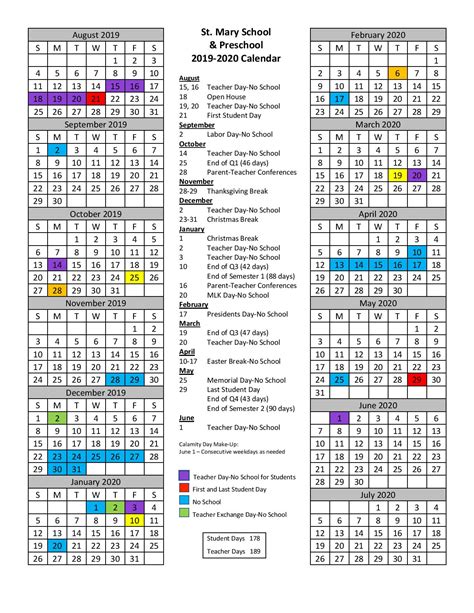 Mount Saint Mary College Calendar