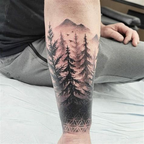 Mountain And Tree Tattoo