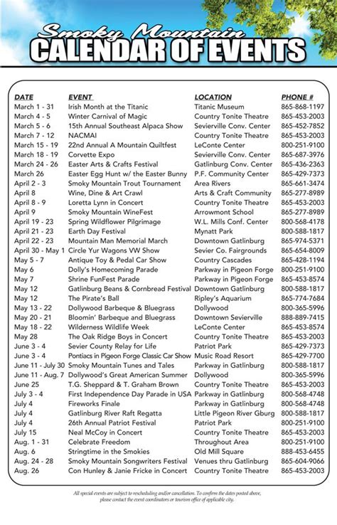 Mountain View Calendar Of Events