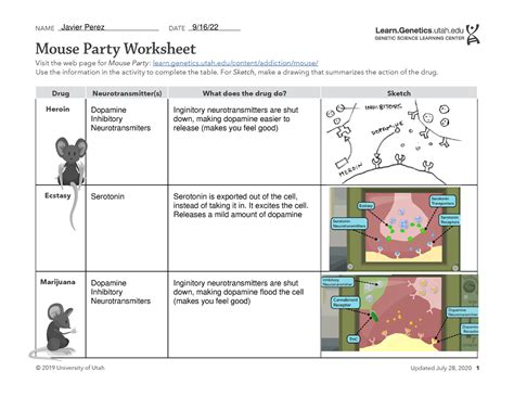 Mouse Party Worksheet Answer Key