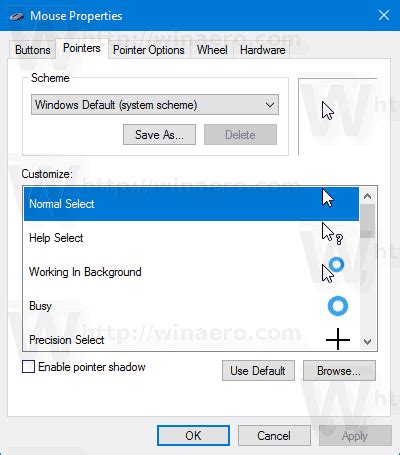 Mouse Properties: Pointer Options Tab