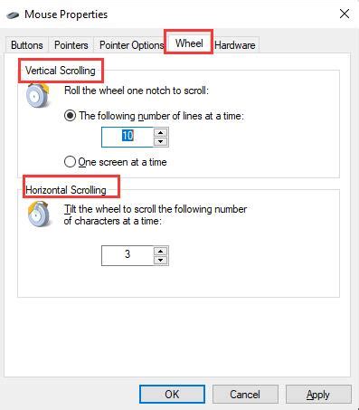 Mouse Properties: Wheel Tab
