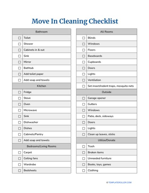 Move In Cleaning Checklist