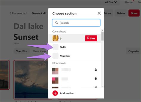 Move Section on Pinterest Mobile Apps (Android and iPhone)