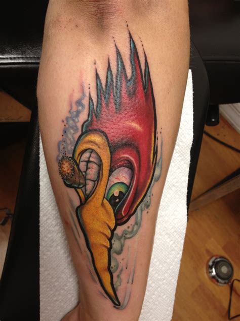 A stylized tattoo of Mr. Horsepower on Sean. Tattoo by me