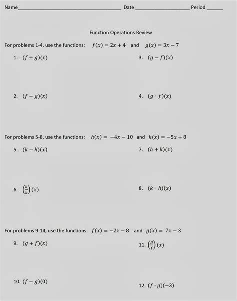 Mr. Matt's Math Classes: Assignment - Function Operations Worksheet